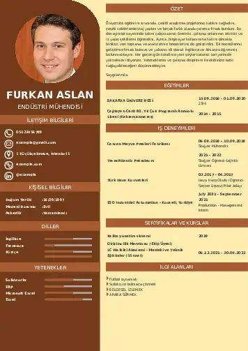 Endüstri Mühendisi CV Örnekleri cv indir